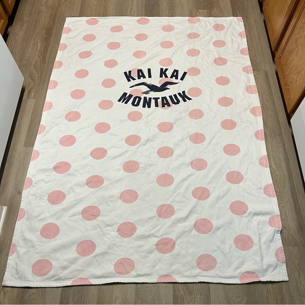 Y2K Vintage Kai Kai Montauk Pink Polka Dot Blanket - 55.5”x77.5”